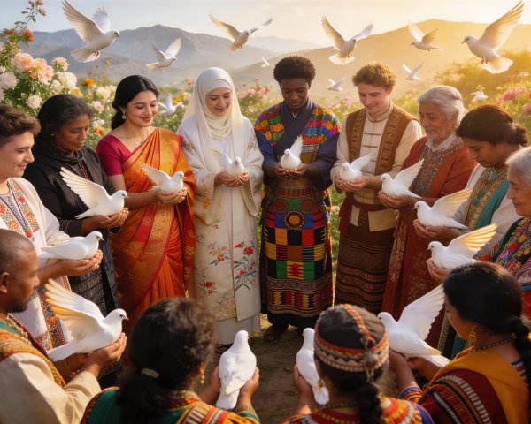 Cultural Diversity and Unity with Doves Outdoors