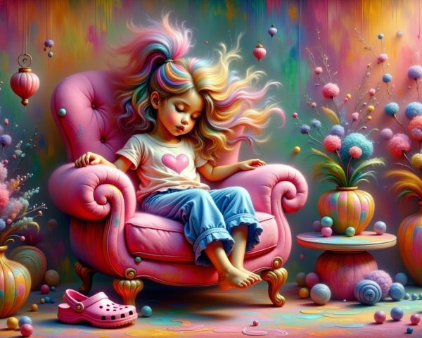 Whimsical Scene of a Girl in a Colorful Setting