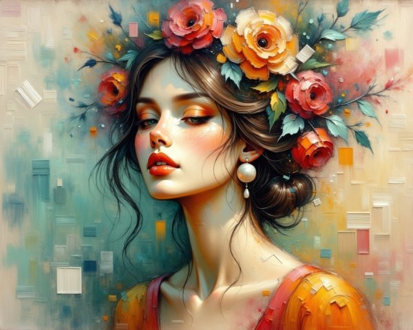 Portrait of a Woman with Roses and Dreamlike Background