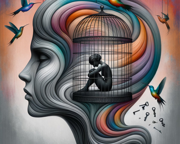 Surreal Artwork of Woman's Profile with Colorful Hair