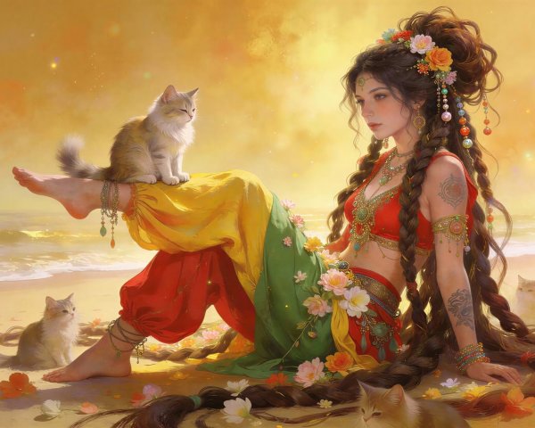 Digital Painting of a Woman in Vibrant Attire