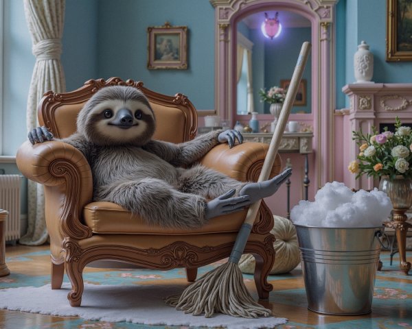 Sloth Relaxing in Pastel Room with Whimsical Decor