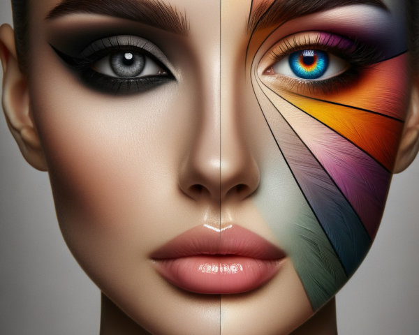 Split Portrait of a Woman with Contrasting Makeup Styles