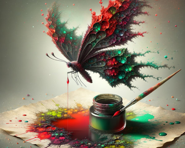 Surreal Butterfly Made of Colorful Paint Splashes
