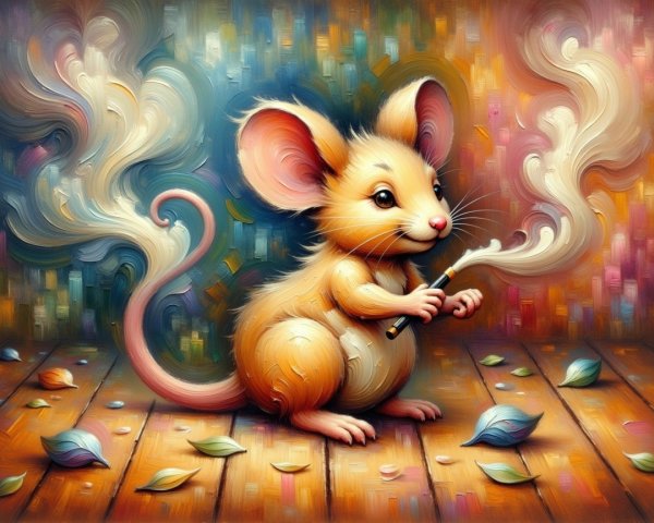 Cartoon Mouse with Wand and Colorful Smoke Background