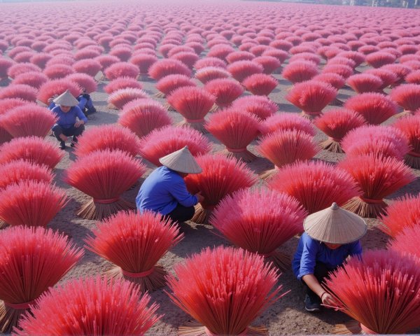 Vibrant Pink Incense Sticks in a Serene Field Setting