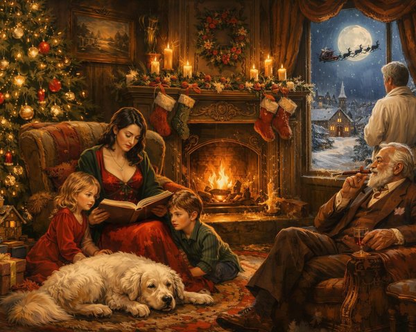 Impressionistic Painting of Christmas Eve Celebration