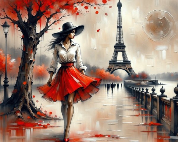 Fashionable Woman in Paris with Eiffel Tower Background