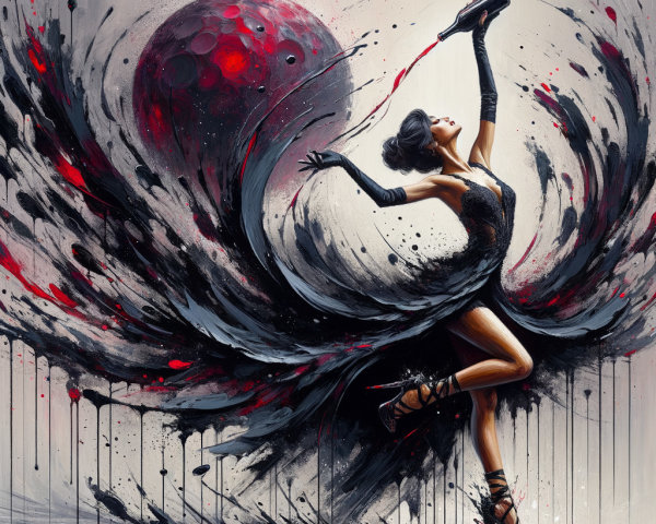 Dancer in Black Dress with Red and Black Backdrop