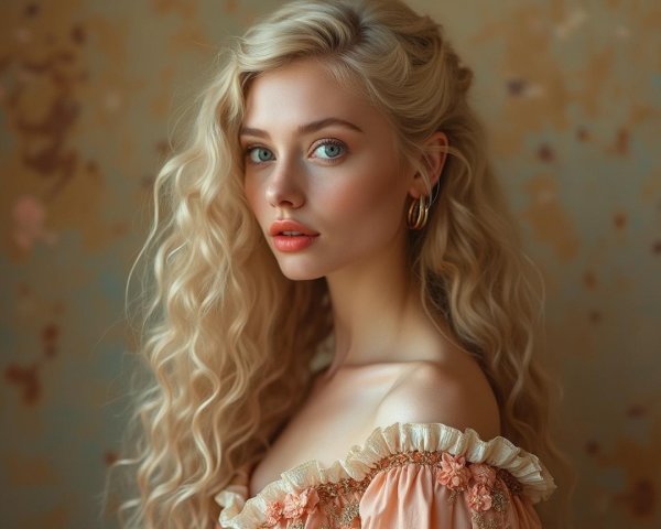 Ethereal Portrait of a Young Woman in Peach Dress