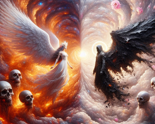 Cosmic Duality: Light and Shadow Realms Illustrated