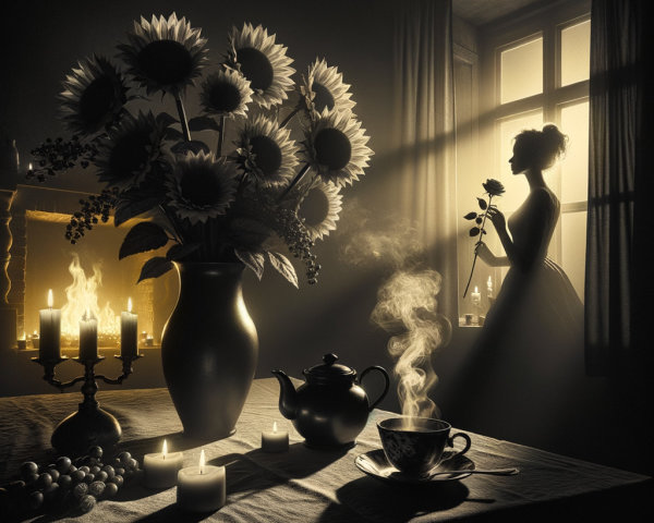 Tranquil Room with Sunflowers and Soft Lighting