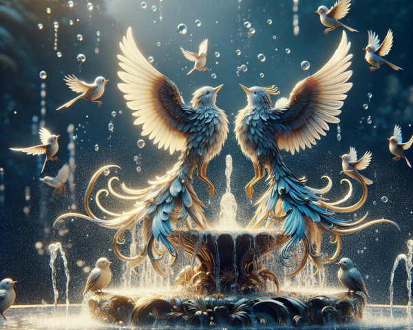 Majestic Fountain with Intricate Bird Designs and Water