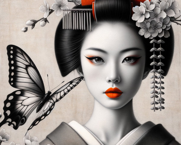 Serene Woman in Traditional Japanese Attire Artwork
