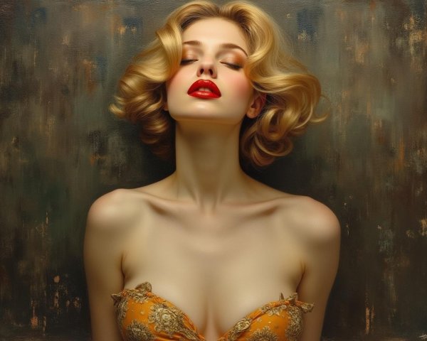 Portrait of a Woman with Blonde Curls and Orange Dress