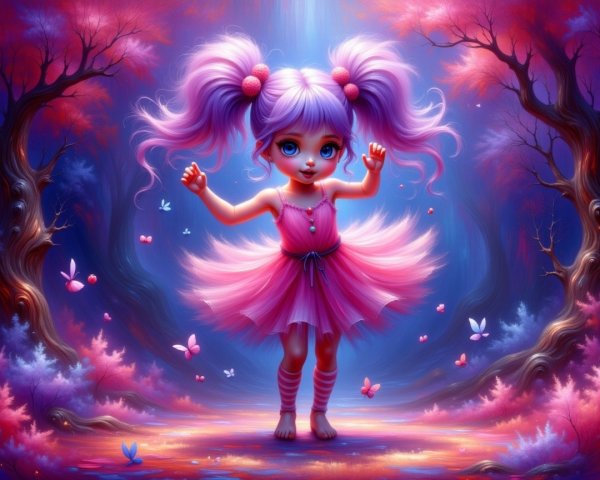 Whimsical Scene of Girl in Magical Forest Setting