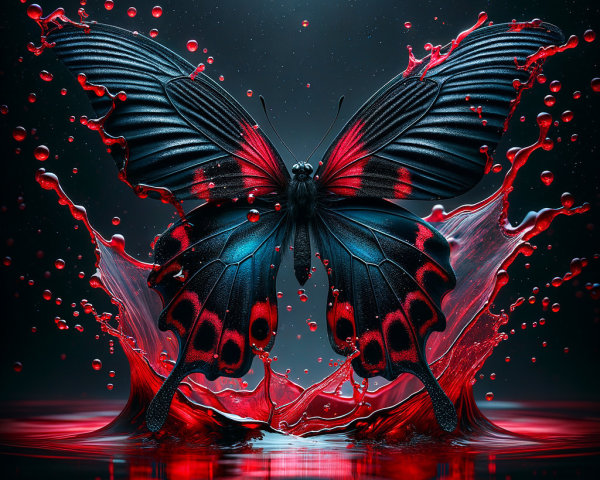 Digital Artwork of Black and Red Butterfly Emergence