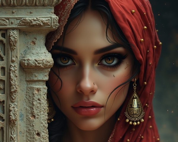 Close-up Portrait of Woman with Vibrant Headscarf
