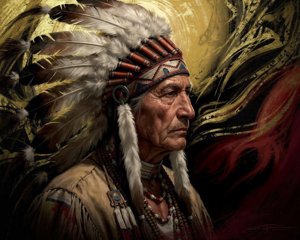Detailed Portrait of Elderly Native American Man