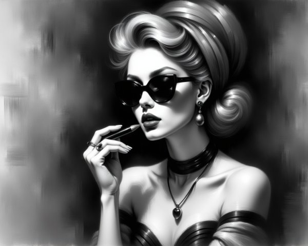 Glamorous Woman in Sophisticated Black-and-White Portrait