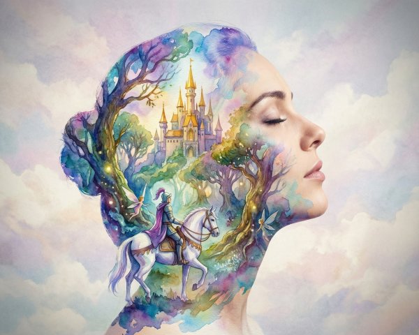 Watercolor Illustration of a Woman's Dreamy Profile