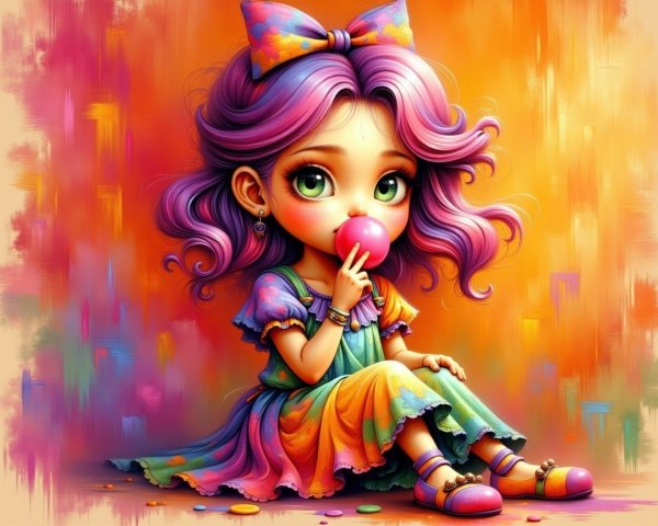 Whimsical Illustration of a Colorful Young Girl