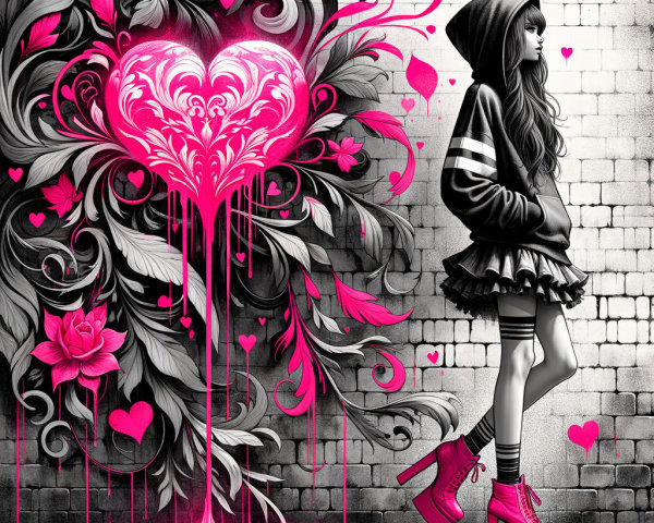 Stylish Figure in Black Hoodie Against Graffiti Wall