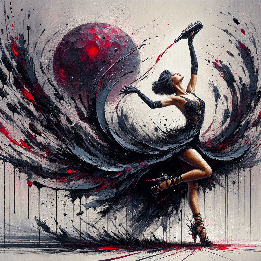 Dancer in Black Dress with Red and Black Backdrop