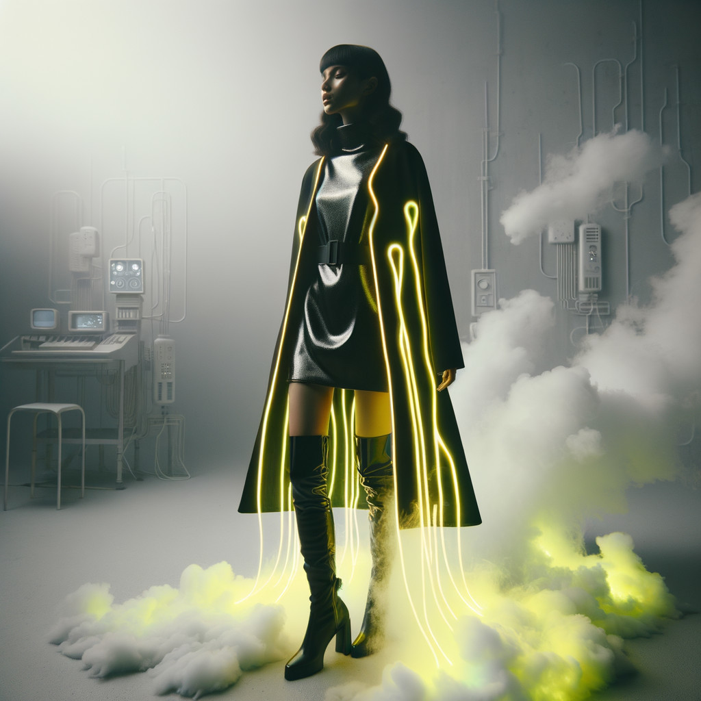 Futuristic figure in sleek outfit with glowing accents