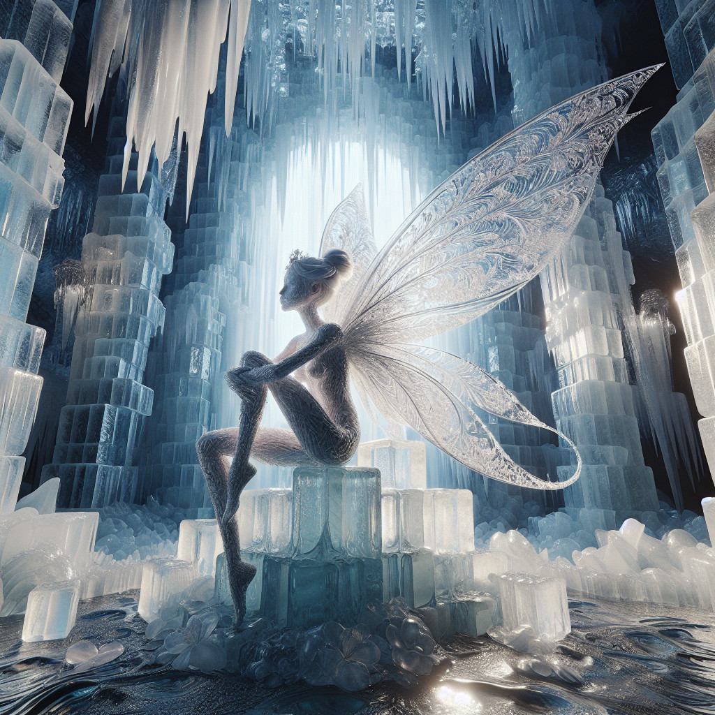 Fairy on Crystalline Throne in Mesmerizing Ice Cave