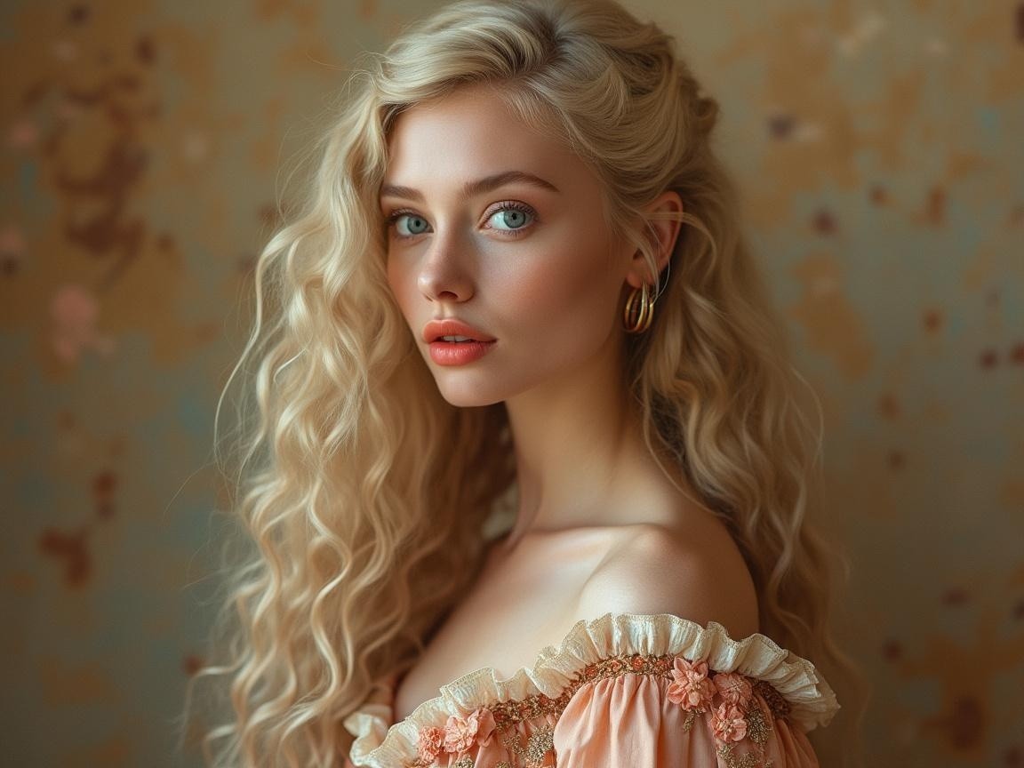 Ethereal Portrait of a Young Woman in Peach Dress
