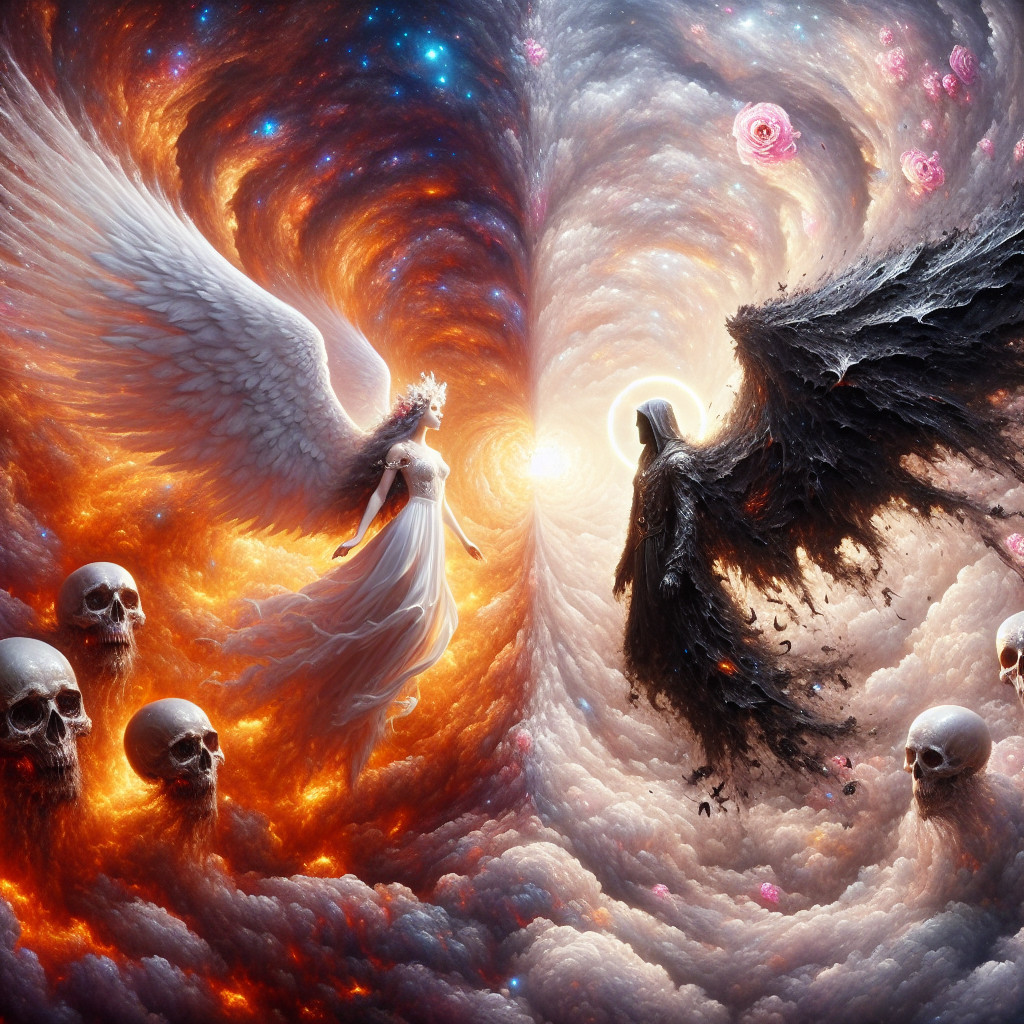 Cosmic Duality: Light and Shadow Realms Illustrated