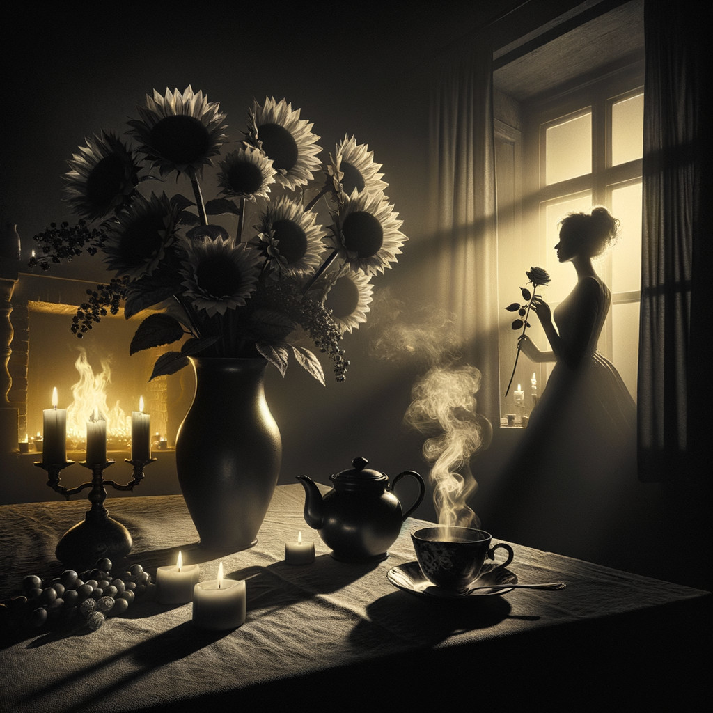 Tranquil Room with Sunflowers and Soft Lighting