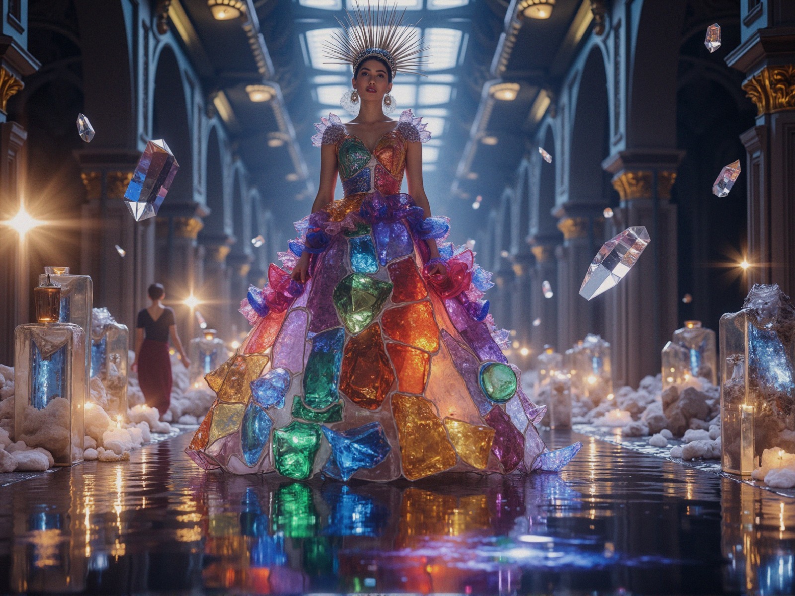 Vibrant Gown with Crystals in Grand Hall Setting