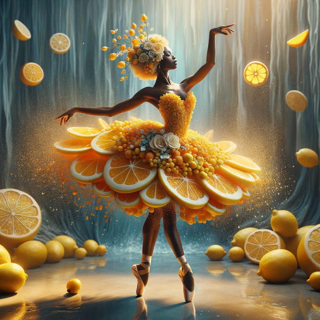 Dancer in Citrus Fruit Dress with Ethereal Background