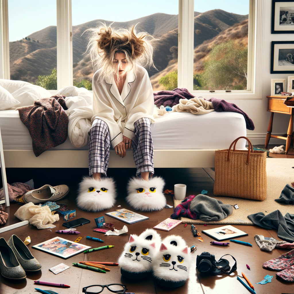 Woman in Nightshirt Sitting on Bed with Scenic View
