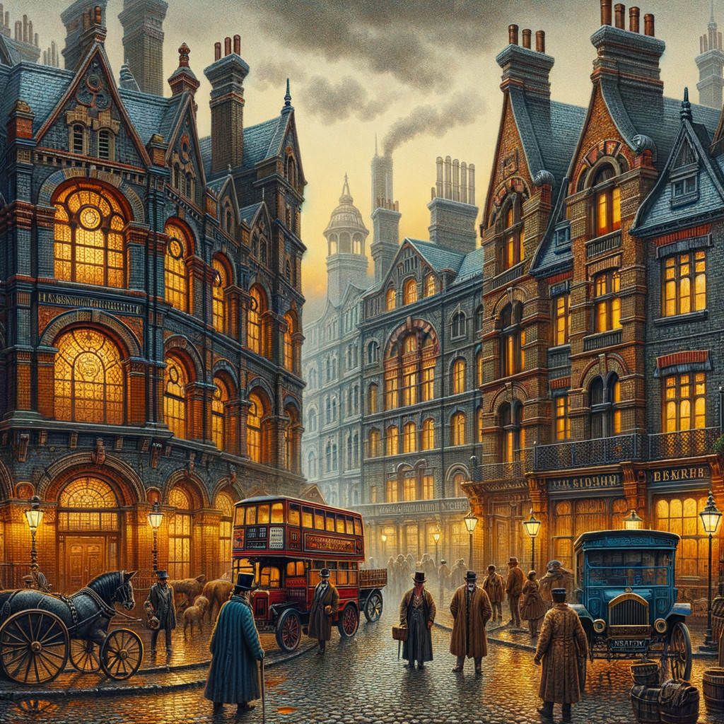 Victorian Street Scene at Dusk with Warm Lighting
