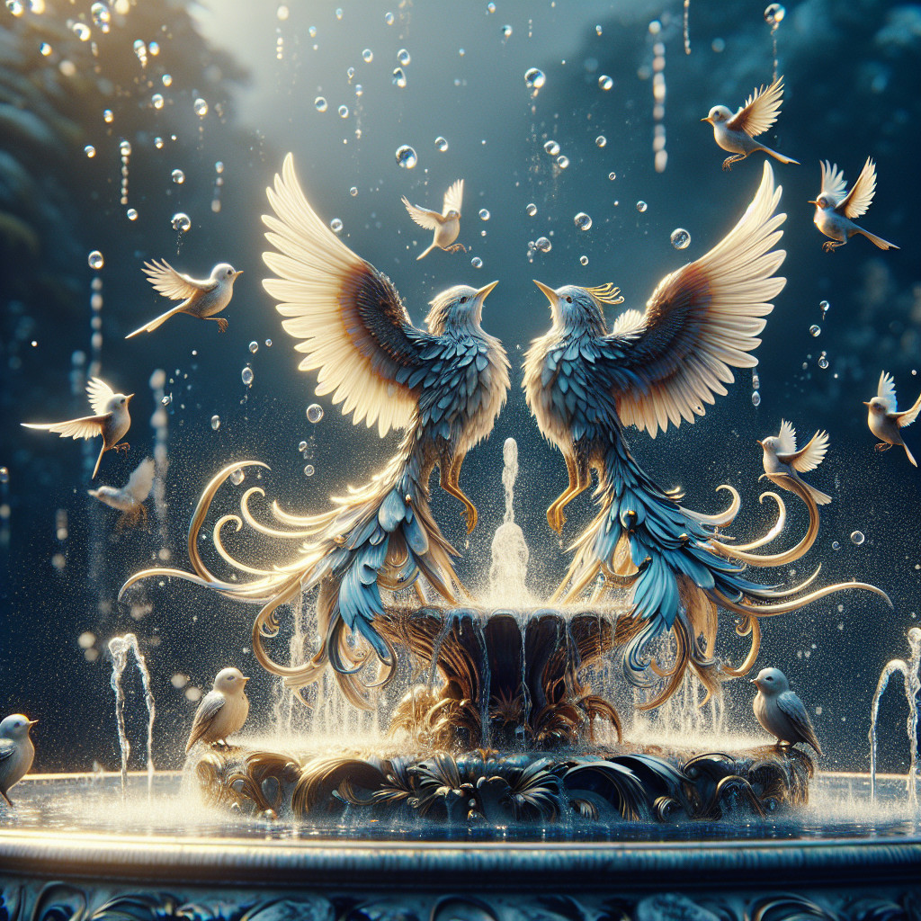 Majestic Fountain with Intricate Bird Designs and Water