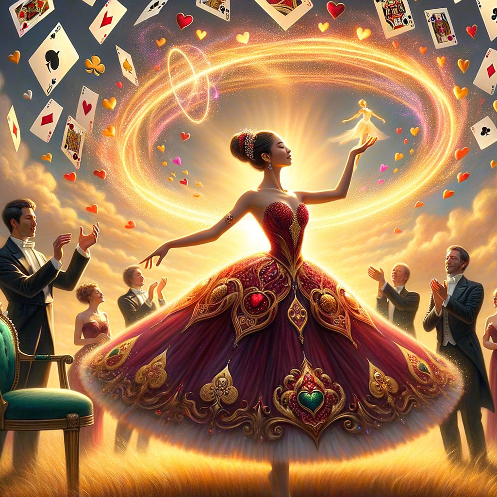 Elegant Woman in Gown Performs Magic with Cards
