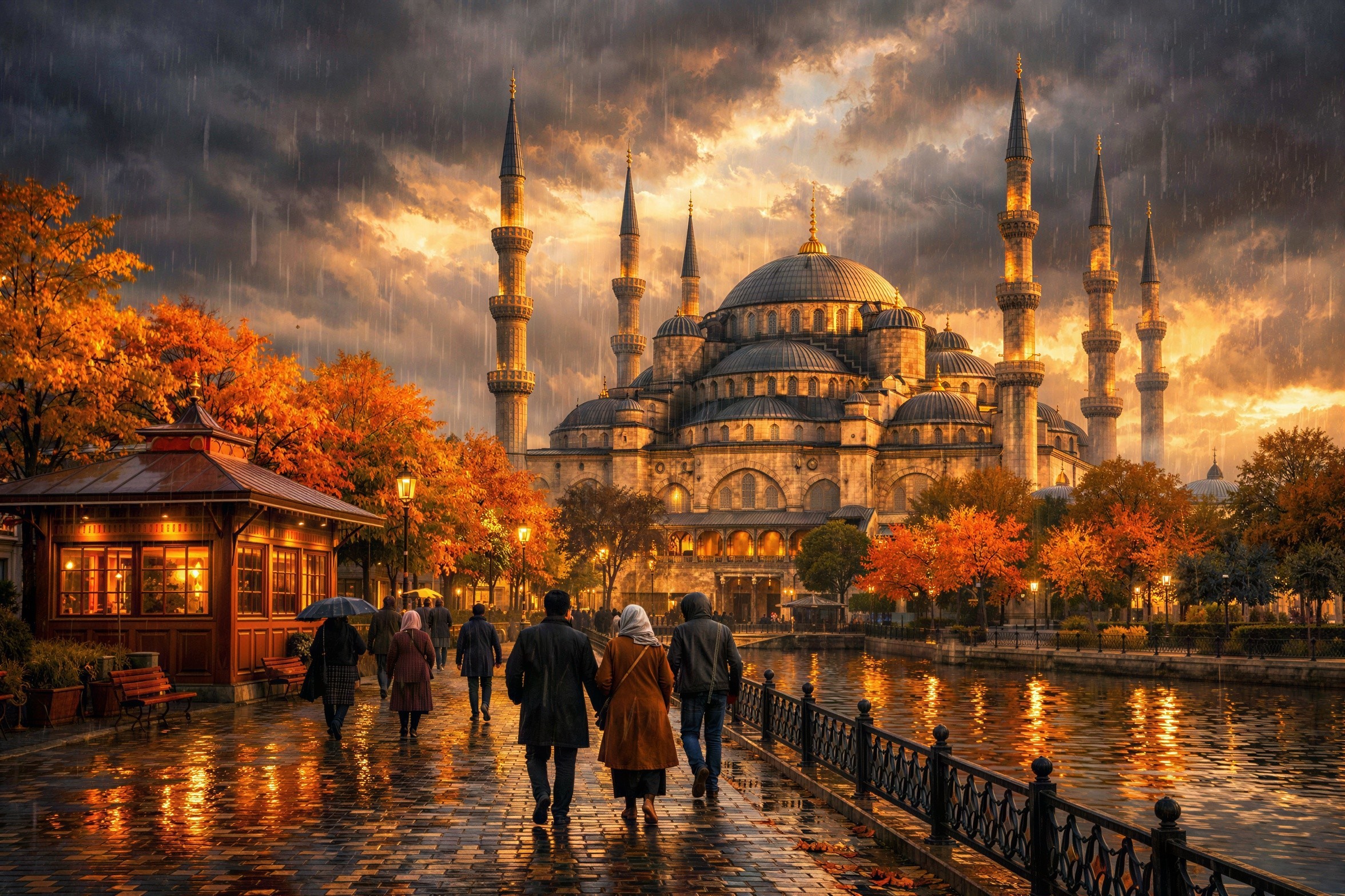 Dramatic Oil Painting of Blue Mosque at Sunset