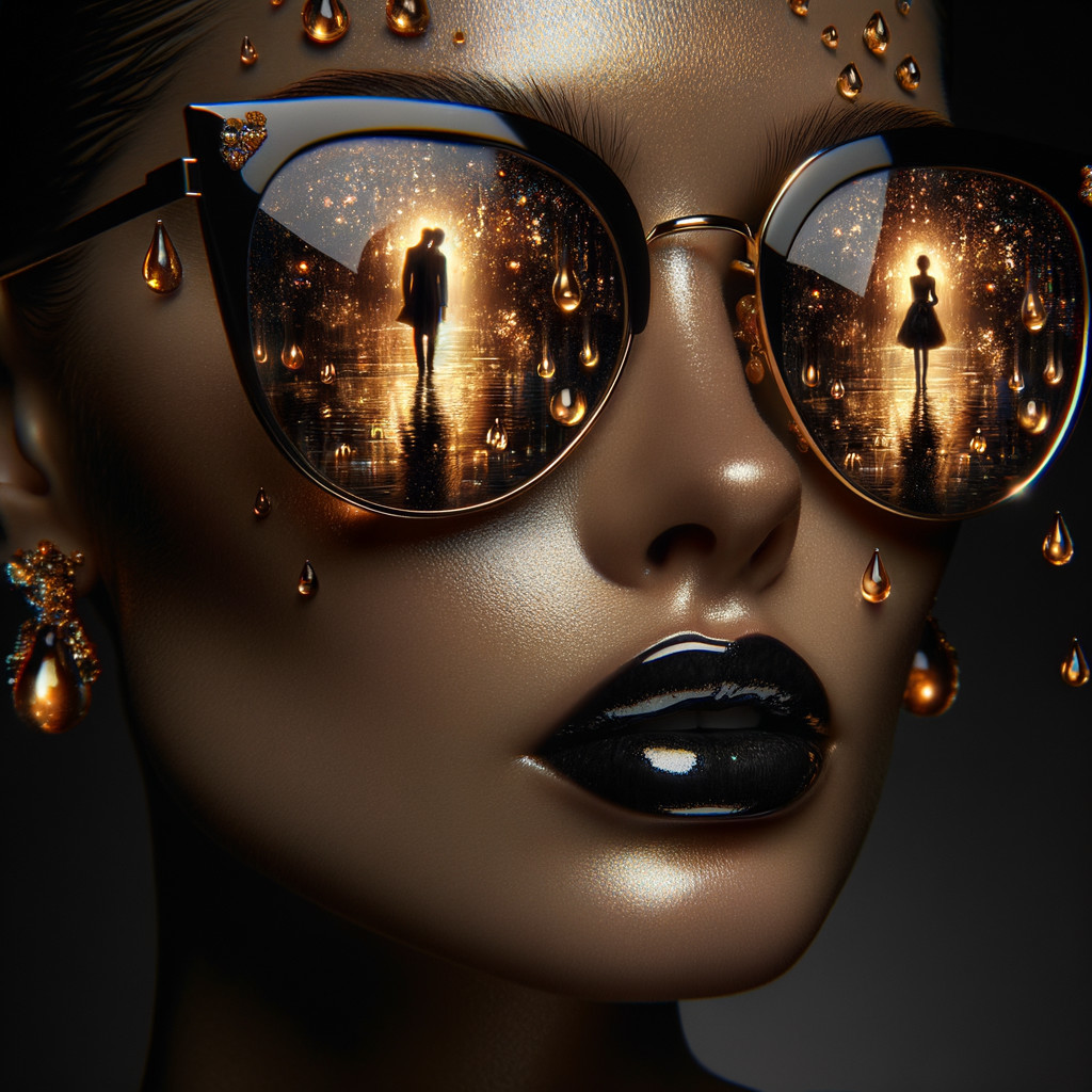 Glamorous Figure with Dramatic Makeup and Reflection