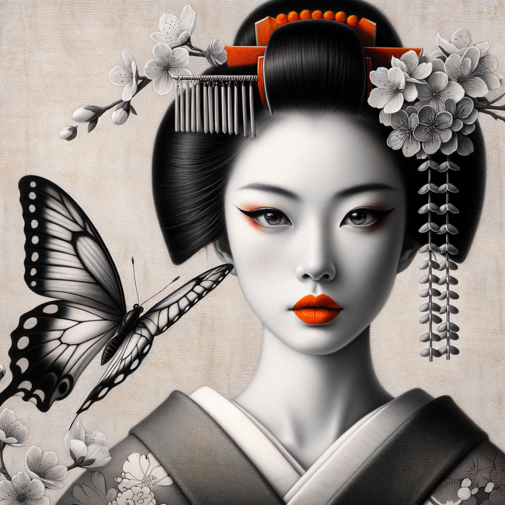 Serene Woman in Traditional Japanese Attire Artwork