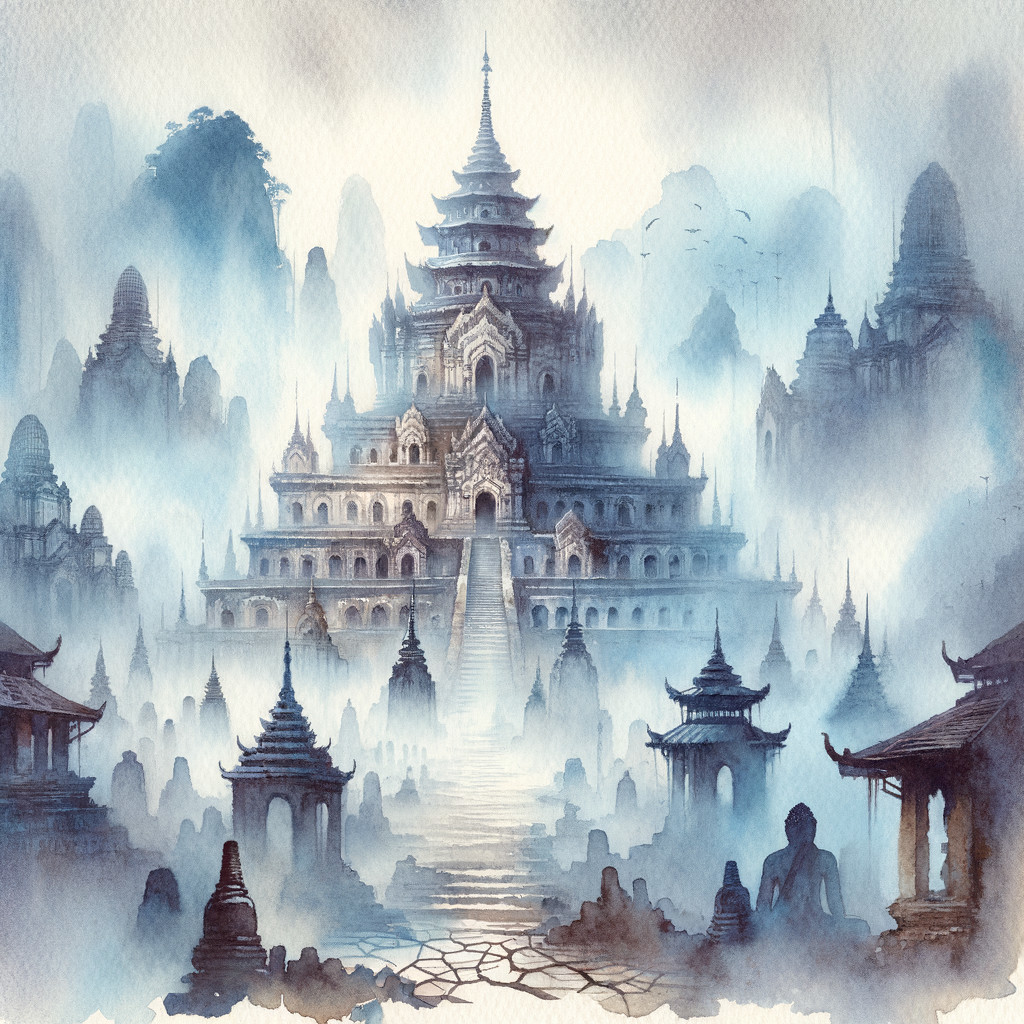 Mystical Landscape with Grand Multi-Tiered Temple