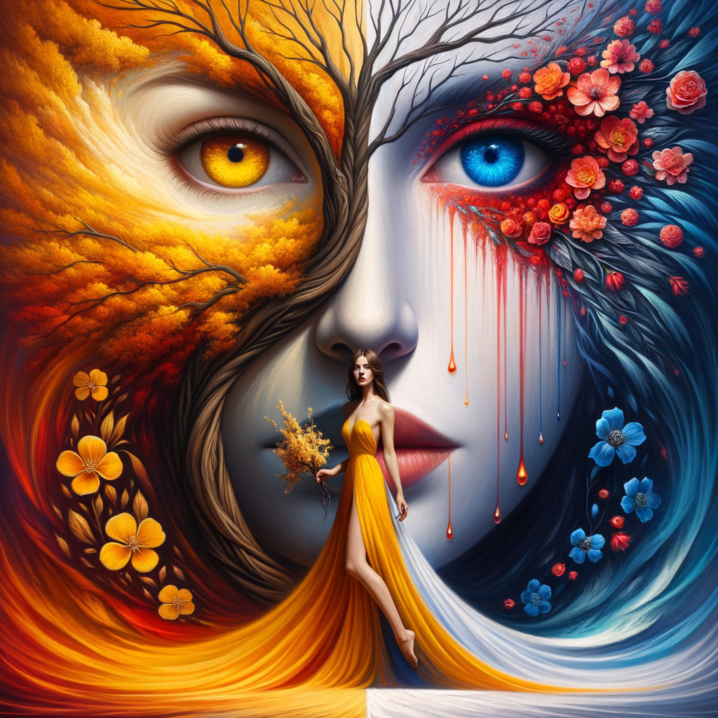 Split Face Artwork Merging Nature and Emotion