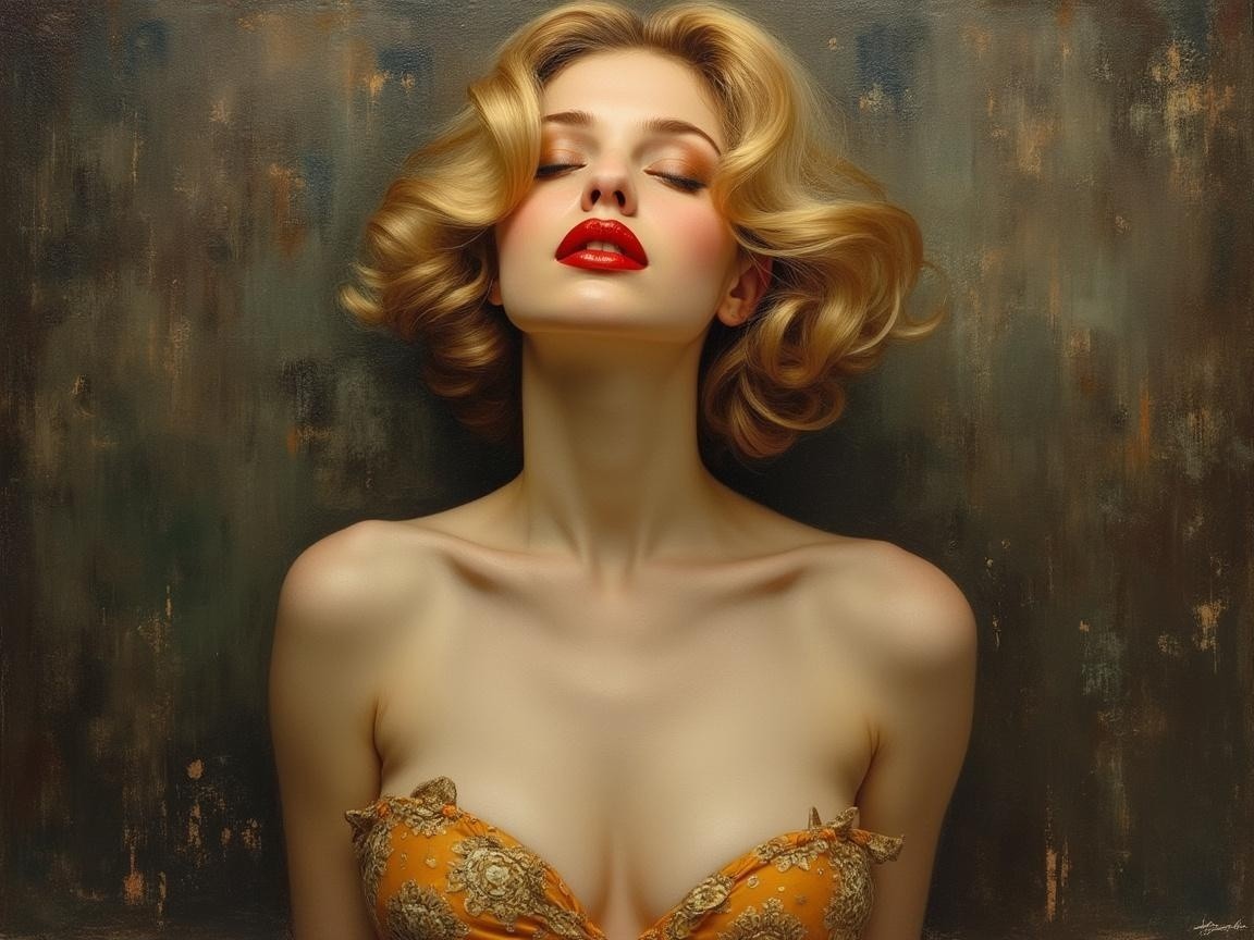 Portrait of a Woman with Blonde Curls and Orange Dress
