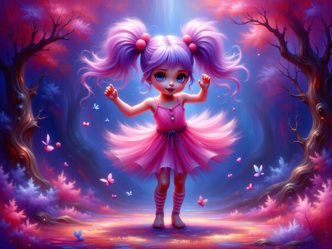 Whimsical Scene of Girl in Magical Forest Setting