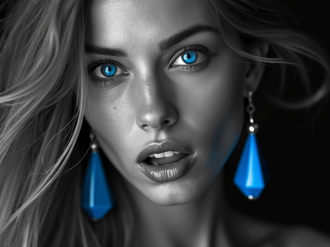 Portrait of a Woman with Blue Eyes and Bold Earrings