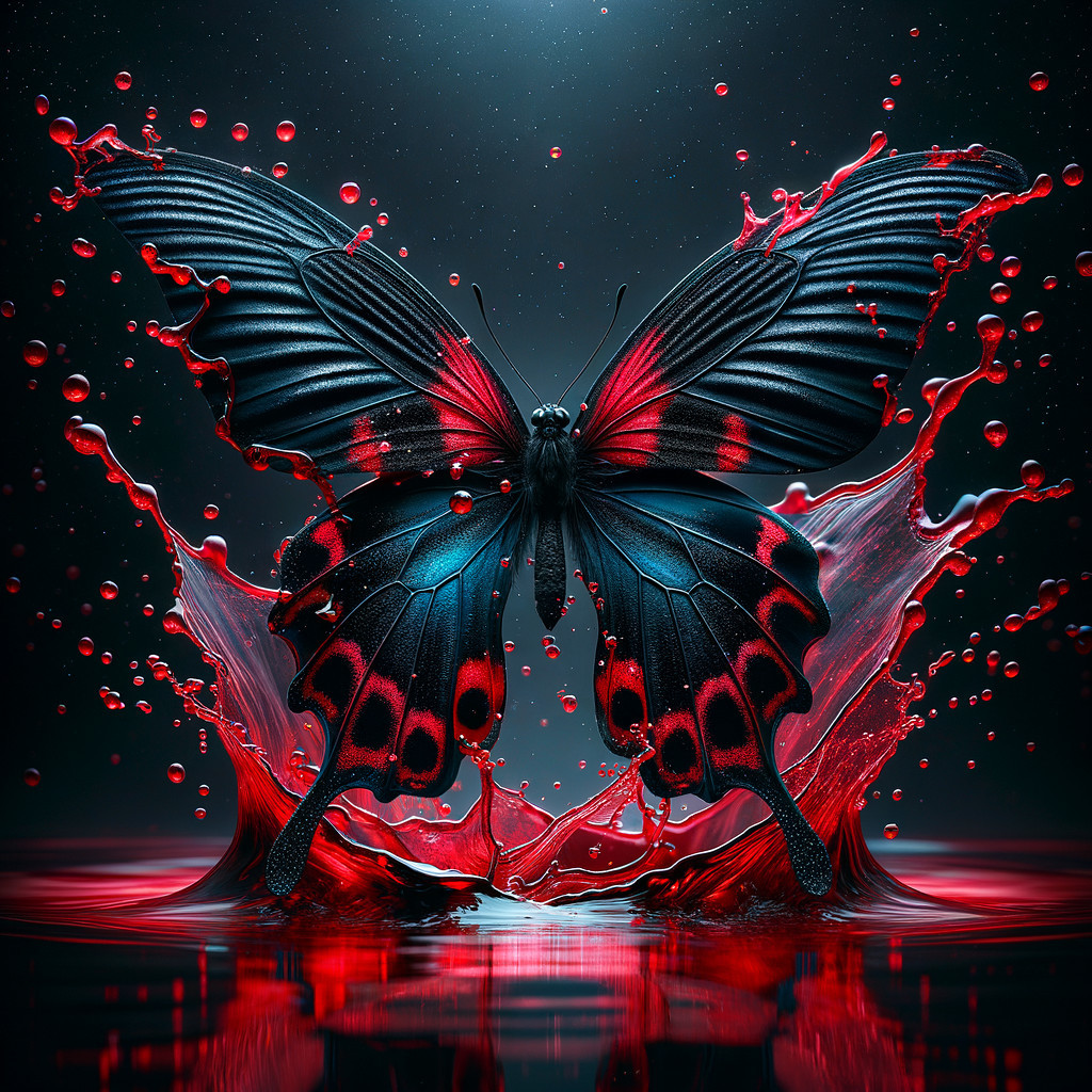 Digital Artwork of Black and Red Butterfly Emergence
