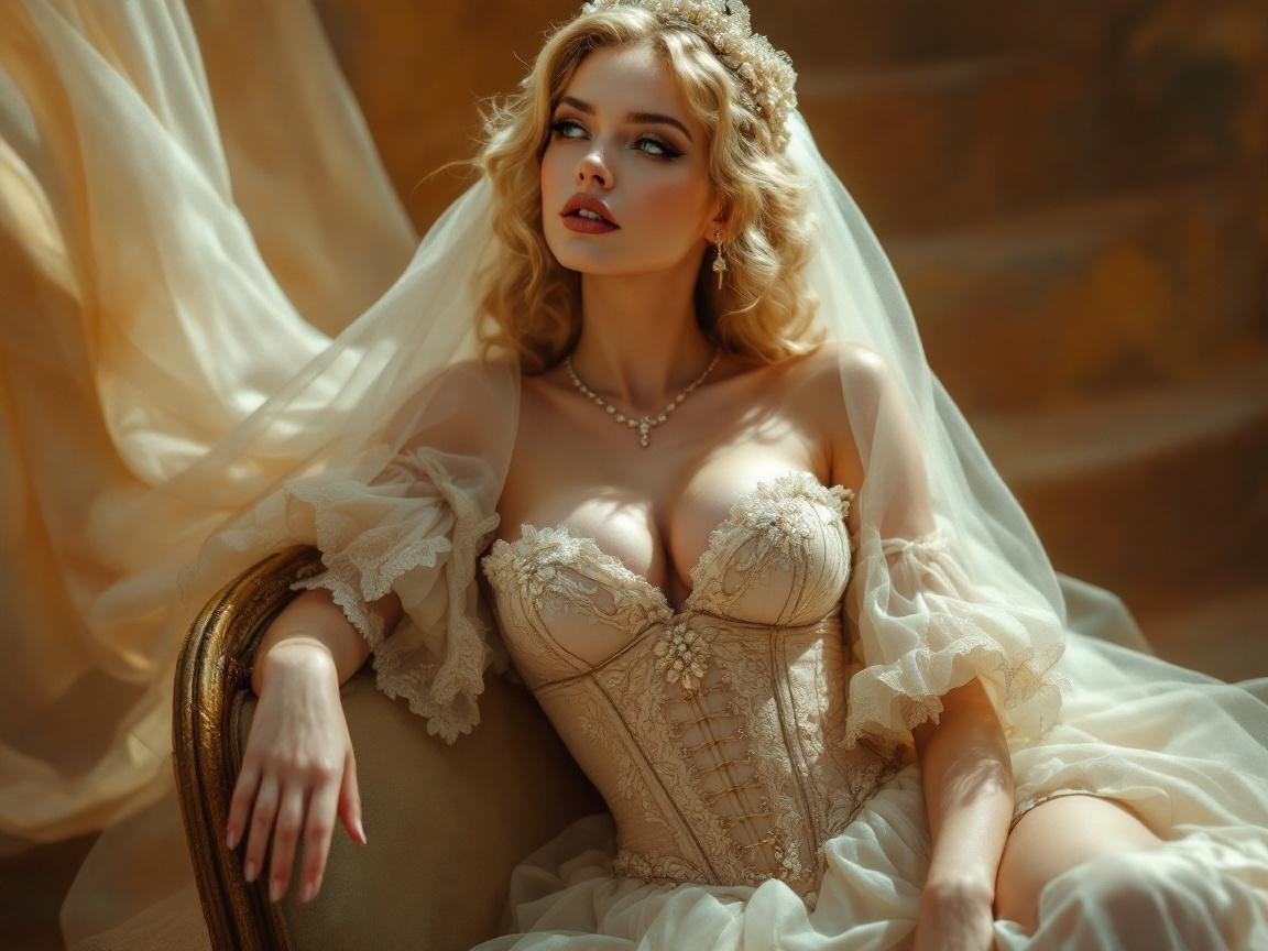 Elegant Bride in Opulent Setting with Lace Dress
