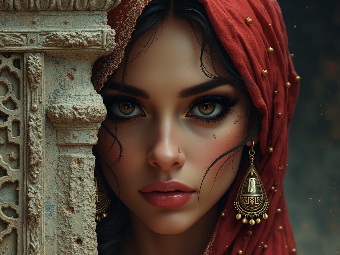 Close-up Portrait of Woman with Vibrant Headscarf